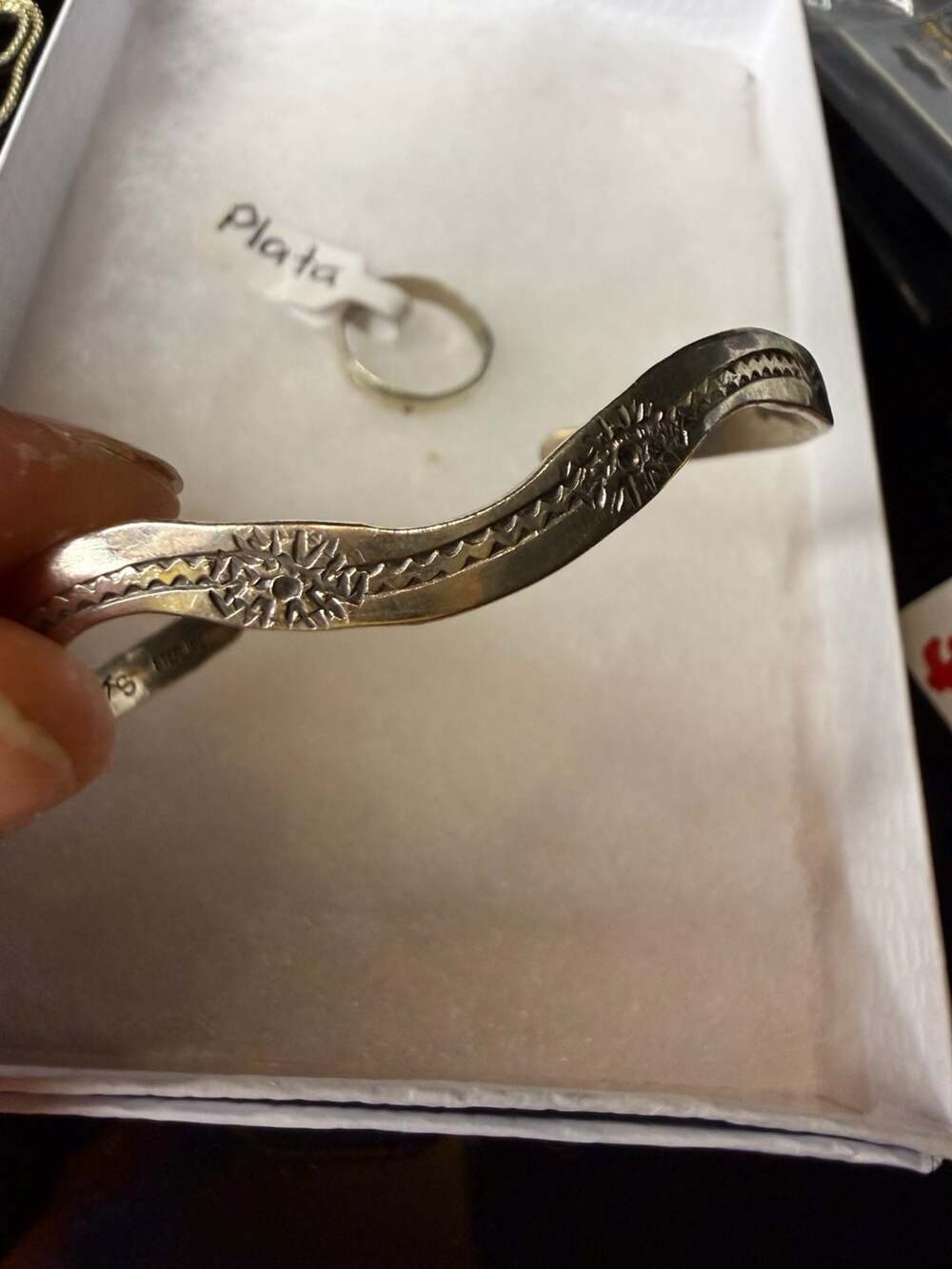 North Works Sunrays Sterling Silver Bangle Cuff Bracelet with Ring - Picture 4 of 7